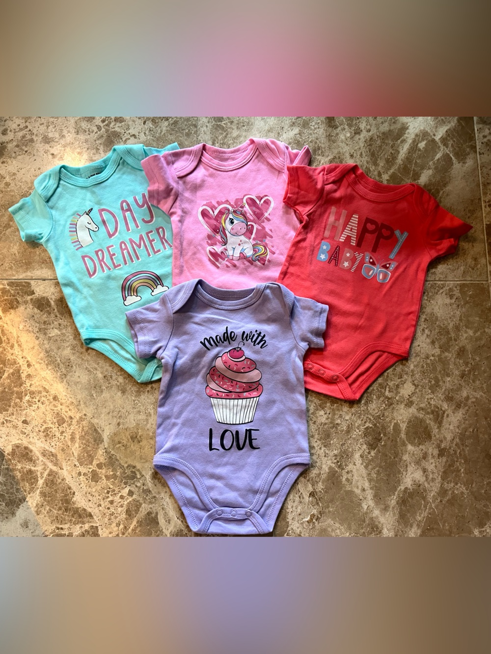 0-3 Months Baby One-Piece Bodysuit Set - Mint, Pink, Red, Lavender